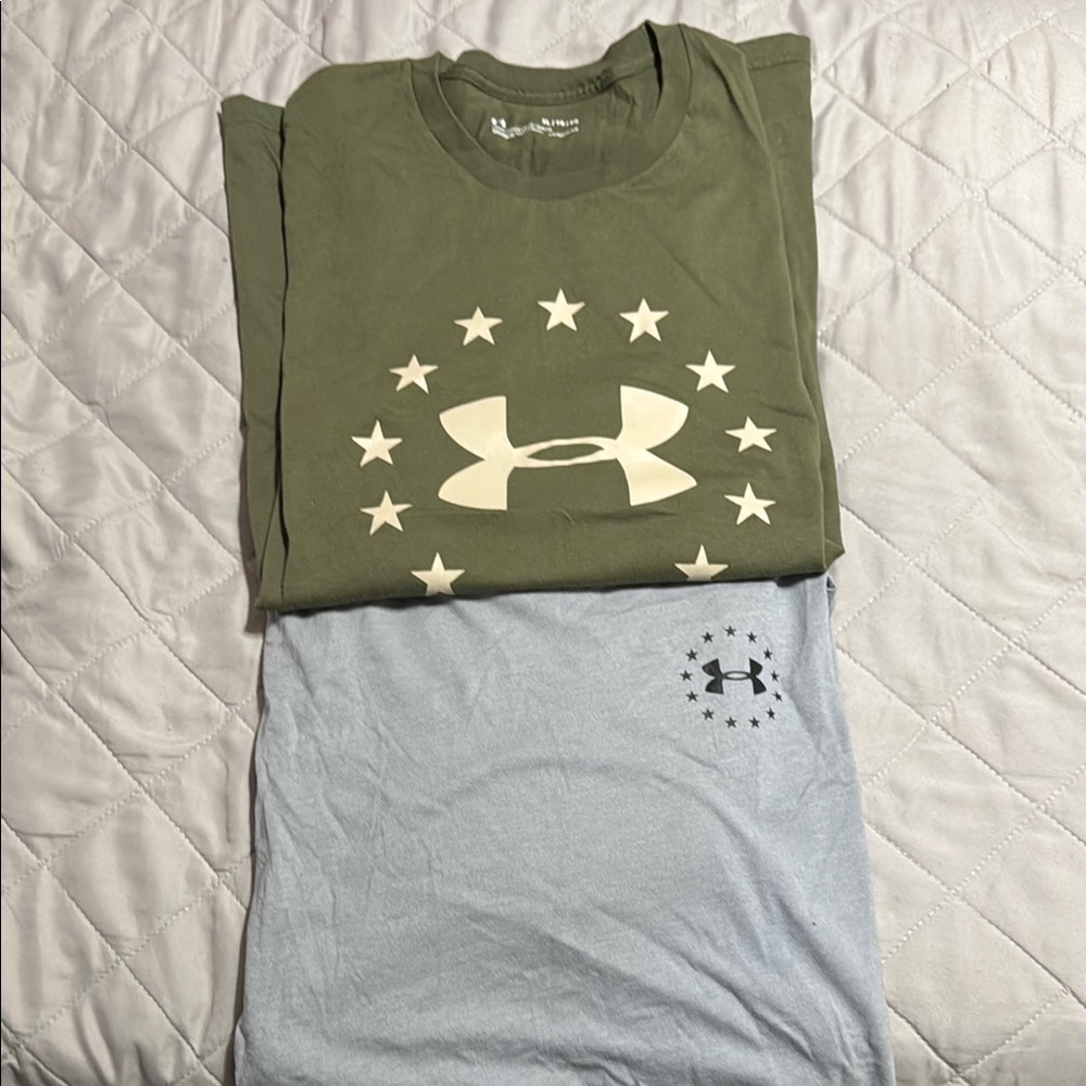 Under Armour Green and Gray Short Sleeve Tees freedom XL